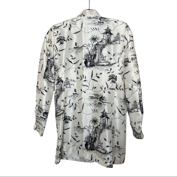 VINTAGE Silk Toile Japanese Print High Neck Button Front Long Nehru Jacket 4 - Picture 3 of 5